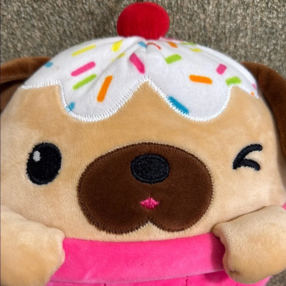 Squishmallow Winking Puppy Dog Cupcake Plush Birthday Cherry Stuffed Toy